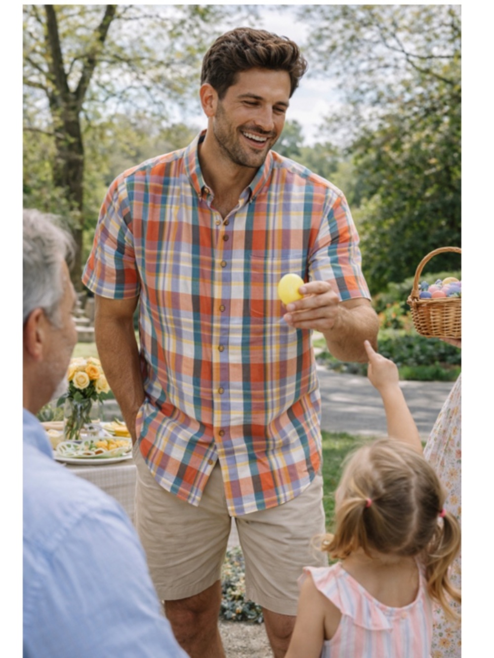 Lands' End Classic Plaid Button Down Short Sleeve Shirt